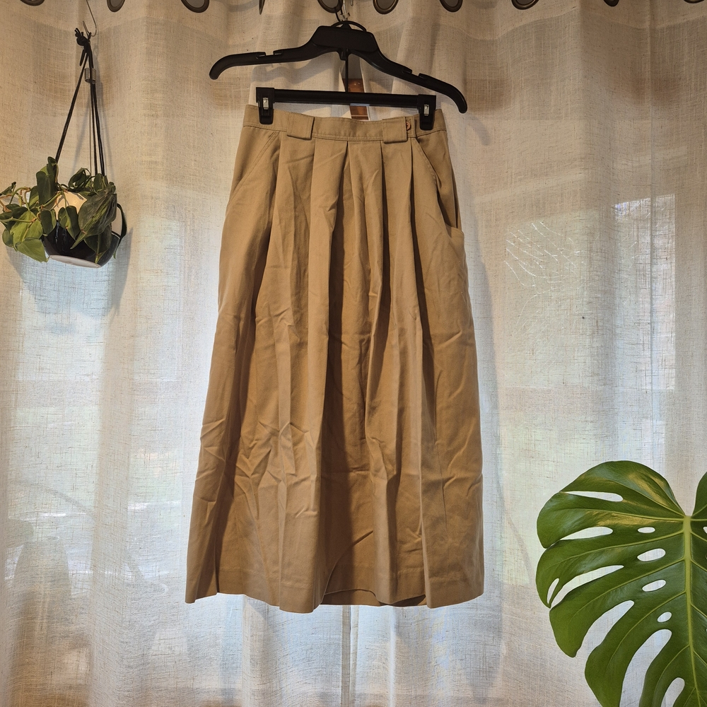 L.L. Bean Tan Maxi A-Line Pleated Skirt